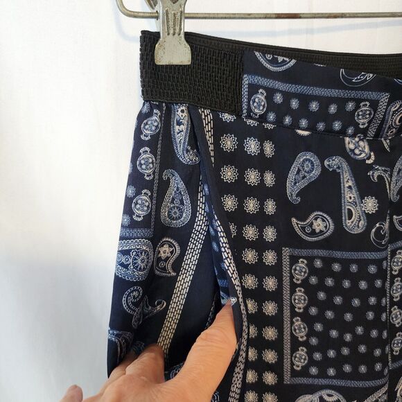 VILLA Blue White Silky Jogger Pants Pockets Black Elastic Size S - Picture 3 of 8